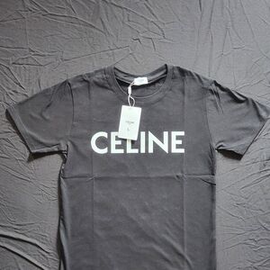 Celine Black Crewneck Logo Tee with White Print